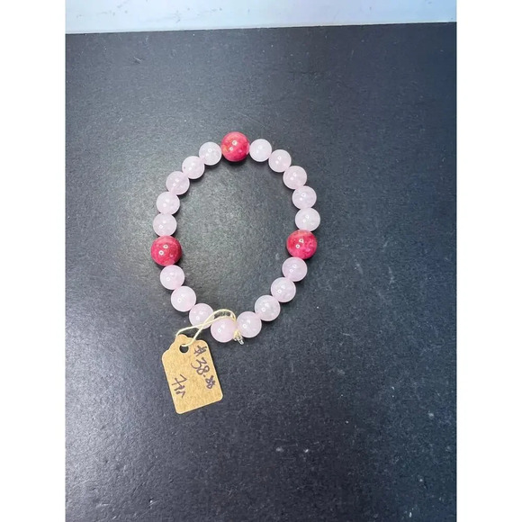 NEW Rose quartz and gemmy rhodonite stretch cord 7 inch bracelet - Picture 11 of 11